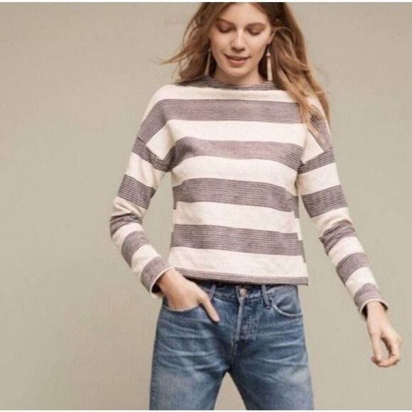 Eri Ali Striped Sabori Sweatshirt Women’s Medium Boxy Black White Minimalist - Picture 1 of 7